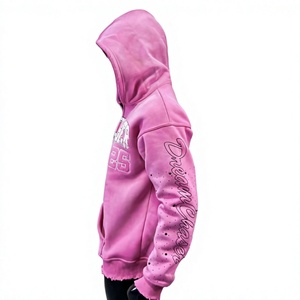 Pink Men's Oversized <b>Zip</b>-Up <b>Hoodie</b> Casual Solid <b>Pocket</b> 2025 Dreamchaser Design Regular Sleeve Fleece 100% Cotton Breathable - Product Image 3