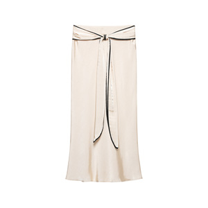 Falda Midi Personalizada 2026 con Detalle de Lazo de Satén, Estilo Vintage Casual, Bloques de Color en Contraste, Falda Sedosa en Línea A con Lazo Femenino, OEM/ODM - Product Image 1