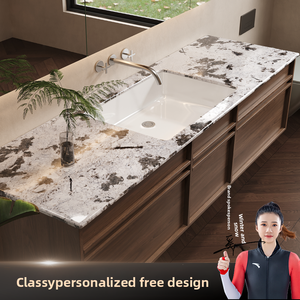 Cuvette intégrée sans couture <span class=keywords><strong>en</strong></span> céramique d'ardoise de marbre personnalisable combinaison de Cabinet de salle de bains de miroir de LED avec le lavabo de main - Product Image 6