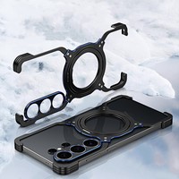 Nouvelle coque de téléphone de luxe pour Samsung S26 Ultra S25, avec protection d'objectif magnétique rotative en aluminium, sans cadre, avec support