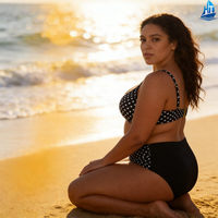 Conjunto de Bikini de Dos Piezas con Estampado de Lunares para Mujer Talla Grande, Control de Abdomen, Cintura Alta, Traje de Baño para Playa de Verano