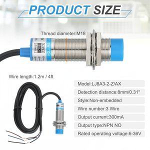 Capteur de proximité inductif NPN NO pour DC 6-36V 300mA 8mm 3 fils Automatisation industrielle LJ18A3-8-Z/BX - Product Image 2