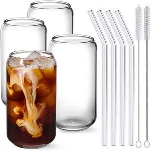 Drinking Glasses <b>with</b> Bamboo <b>Lids</b> and Glass Straw Can Shaped Glass <b>Cups</b> Beer Glasses Cute Tumbler <b>Cup</b> - Product Image 1