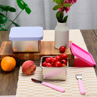 Boîtes alimentaires carrées en silicone sans BPA avec couvercle en silicone, compatibles lave-vaisselle, boîte à goûter/midi moyenne pour enfants