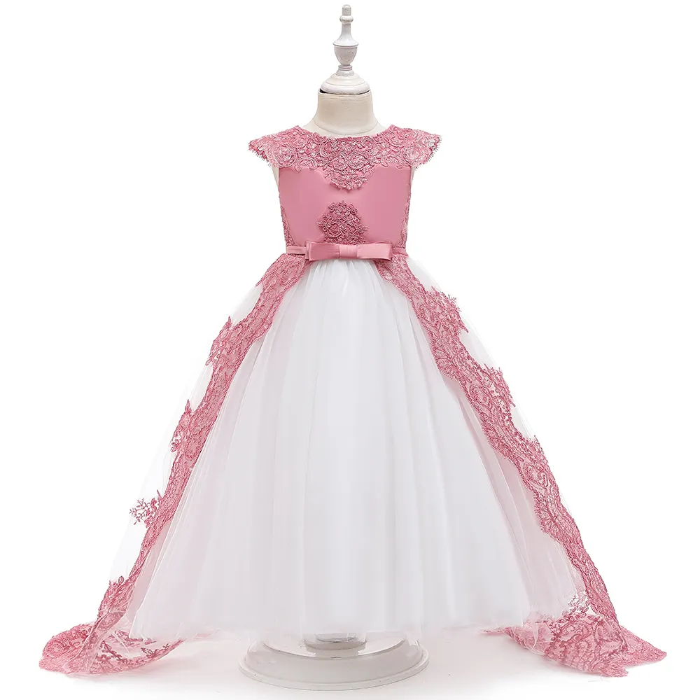 MQATZ 도매 웨딩 롱 테일 드레스 디자인 새로운 모델 십대 여름 꽃 소녀 파티 드레스