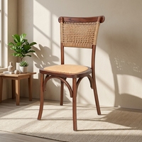 Chaise de salle à manger en rotin courbé, structure en bois massif, dossier en rotin tressé, chaise bistrot vintage pour restaurant, café, maison