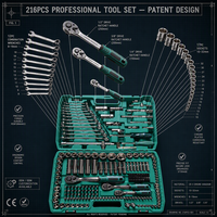 Kit d'outils de réparation automobile 216 pièces, ensemble de clés à douille, clés à cliquet, outils manuels en acier pour mécaniciens automobiles