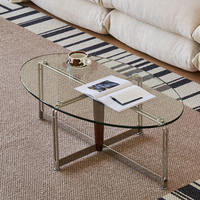 Table basse de style chinois ancien en verre trempé, pour salon, petit appartement, rétro, ovale, simple, table basse française