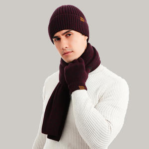 Ensembles d'écharpes et de <span class=keywords><strong>gants</strong></span> pour hommes Cadeaux d'hiver, <span class=keywords><strong>bonnet</strong></span> doublé en polaire, écharpes longues et chaudes pour Noël par temps froid, 3 pièces - Product Image 5