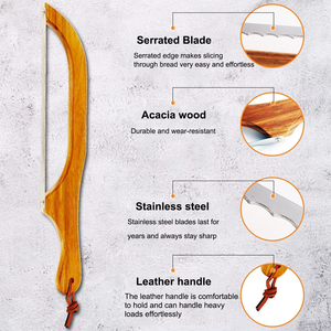 <span class=keywords><strong>Cuchillo</strong></span> de Pan Profesional de Madera para Panaderos, <span class=keywords><strong>Cuchillo</strong></span> de Pan Serrado de Acero Inoxidable con Mango de Madera en Forma de Arco - Product Image 6