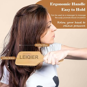 Custom logo <b>Hair</b> <b>Brush</b>-Natural Wooden <b>Bamboo</b> <b>Brush</b> and Detangle Tail Comb Tool Paddle Hairbrush Scalp Massage Comb for Women - Product Image 2