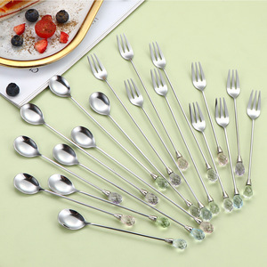 Cuchara de acero inoxidable con cristales de diamante, cuchara para café, cuchara agitadora de mango largo, tenedor para frutas, tenedor para postre, tenedor para cócteles, cuchara para hielo - Product Image 4