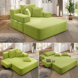 Sofá modular desmontable de varias combinaciones con tiras verticales de tela de pana, bolsillos laterales integrados y relleno de esponja completa. - Product Image 6