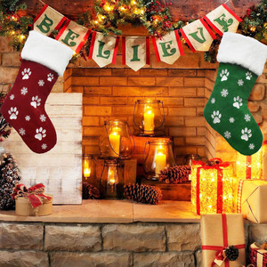 18 Inch Velvet <b>Dog</b> Paw Embroidered Pet Christmas Stocking for Xmas Tree Decorations Noel Gift <b>Socks</b> - Product Image 3