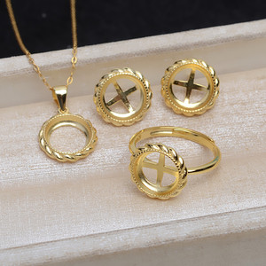 Ensemble de bijoux fantaisie DIY en argent S925 avec pendentif en dentelle, boucles d'oreilles et bague, base plate vide pour perle de 10 mm en nacre - Product Image 1