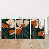 HAOWAI OEMODM Lot de 3 tableaux muraux abstraits scandinaves botaniques, impressions florales sombres, affiches murales abstraites de fleurs turquoise, décoration murale