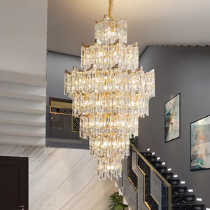 Lustre en cristal long or classique pour escalier haut plafond <span class=keywords><strong>salon</strong></span> décoration de mariage <span class=keywords><strong>Suspension</strong></span> de haute qualité de luxe - Product Image 1