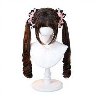 Perruque ND fabriquée à la machine, style cosplay anime, <span class=keywords><strong>cheveux</strong></span> longs, double queue de cheval, brun clair, résistante à la chaleur, même style que les célébrités d'Internet - Product Image 2