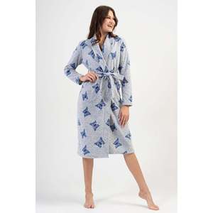 <b>Butterfly</b> Print Women's Knitted Dressing Gown Long <b>Sleeve</b> Soft Gray Sleepwear Casual Robe - Product Image 4