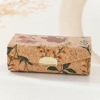 Vente en gros Étui à rouge à lèvres en liège naturel avec miroir impression florale fermoir à pression doublure velours compact