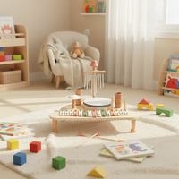 2026 New Arrival Wooden Musical Table Toy for Toddlers, Montessori All-in-One Kids Drum Set with Xylophone, Wind Chimes & Cymbal