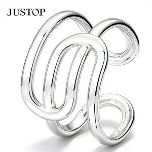 JUSTOP 925 Silver Plated Geometric <b>Ring</b> Modern Fashion Unisex Daily Wear Jewelry - Product Image 6