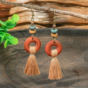 Wood Tassel <b>Drop</b> Earrings Antique <b>Bronze</b> Plated Bohemia Style For Women Party Fashion Jewelry - Product Image 2