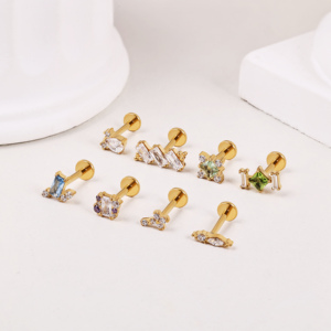Orecchini da <span class=keywords><strong>Piercing</strong></span> all'Ingrosso con Estremità Filettate e Fondo Piatto, Gioielli per <span class=keywords><strong>Piercing</strong></span> al Corpo, Labret CZ, <span class=keywords><strong>Piercing</strong></span> per Labbra, Cartilagine dell'Orecchio, <span class=keywords><strong>Trago</strong></span>, Orecchini da <span class=keywords><strong>Piercing</strong></span> da <span class=keywords><strong>Donna</strong></span> - Product Image 3