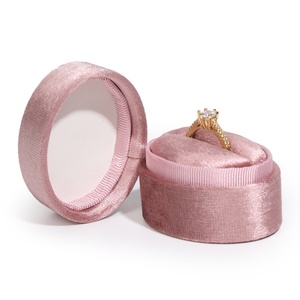 High End Velvet Double Ring <b>Box</b> Oval Shape Rings Packaging <b>Small</b> Engagement Wedding Customized Mini Velvet Ring <b>Box</b> - Product Image 5