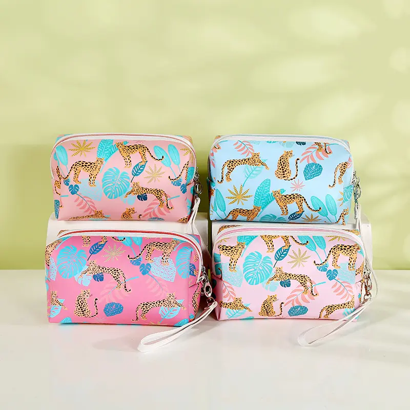 Wholesale New Luxury Custom Printed Pattern Pu Leather Cosmetic Bag Zipper Makeup Pouch Bag For Women