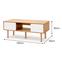 Table basse minimaliste avec rangement, table de salon moderne en bois avec armoires et étagères ouvertes