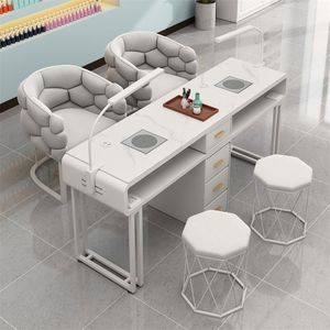Table de manucure moderne blanche avec tiroirs et lampe LED pour salon de beauté - Product Image 6