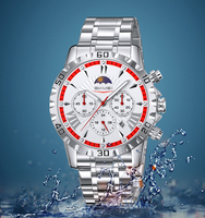 Montre à quartz pour homme au design élégant, bracelet en acier inoxydable, étanche, phase de lune avec date, chronomètre, logo personnalisé, 46 mm