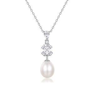 S925 <b>Sterling</b> <b>Silver</b> Zirconia Pendant with Natural Freshwater <b>Pearl</b> <b>Necklace</b> Women's Luxury Jewelry Wholesale - Product Image 1