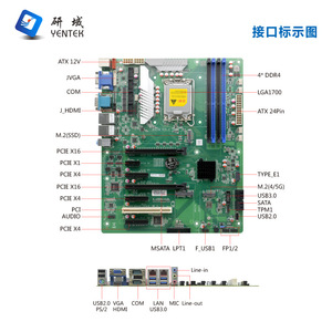 Carte mère industrielle Yentek W680VM LGA1700 ATX DDR4 Quatre canaux 2HDMI VGA Double réseau 6 ports série PCIe - Product Image 2