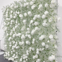 3D 5D Roses Artificial Babies Breath White Flower Wall for Event Party Ceremony Wedding Decorations Mall Backdrop