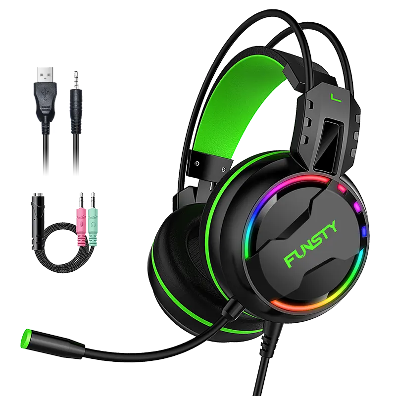 Gamer wired RGB Over Ear Headband ANC Boys Noise Cancel Cable Aux Usb PC Game Headphone Gaming Headset With Microphone