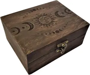 刻まれた木製タロットボックス幸運を伝える占星術装身具記念品ボックスタロットカードボックス木