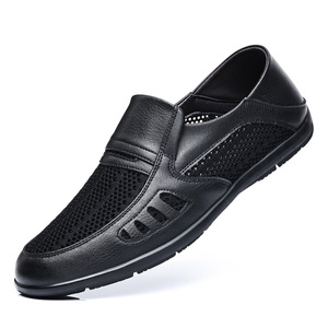 Mocassins en cuir véritable pour homme, à bout fermé, doublure en maille, semelle extérieure en caoutchouc, respirants, chaussures d'été à enfiler pour papa - Product Image 5