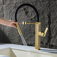 Robinet de cuisine moderne minimaliste en acier inoxydable brossé, à poser sur comptoir, avec rotation universelle, double poignée, eau froide uniquement