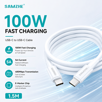 Câble de données USB2.0 Type-C vers Type-C SAMZHE 1,5 m en PVC blanc, charge rapide PD100W pour iPad, MacBook, ordinateur portable, téléphone, utilisation en voiture