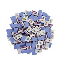 Jeu de Mahjong Américain de Luxe Moderne 160 Tuiles, 1-1/4 pouces, 4 couches, Peint à la main et Gravé, Motif Lemon Chiffon Sage Songbird, Tapis Portable