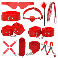 Ensemble de bondage 10 pièces en similicuir, kit BDSM, attaches réglables, menottes, bandeau pour les yeux, bâillon à boule, accessoires pour adultes