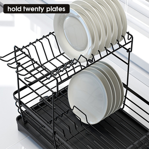 Égouttoir à vaisselle à <span class=keywords><strong>double</strong></span> niveau en acier noir, support de rangement pour armoire de cuisine, présentoir et organisateur pour vaisselle et bols - Product Image 3