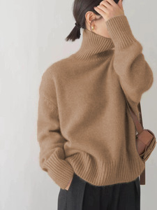 Herbst-Winter Damen-Pullover Flauschiger Gerippter Rollkragenpullover Locker Geschnitten mit Überschnittener Schulter und Weiten Ärmeln Gerippte Bündchen Kuschelig Weich - Product Image 4