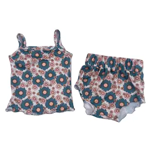 LZ 2022 Ready to ShipIn Stock Fast Dispatch new patten little girls halter tank tops + bummies two piece clothing Set wave edge
