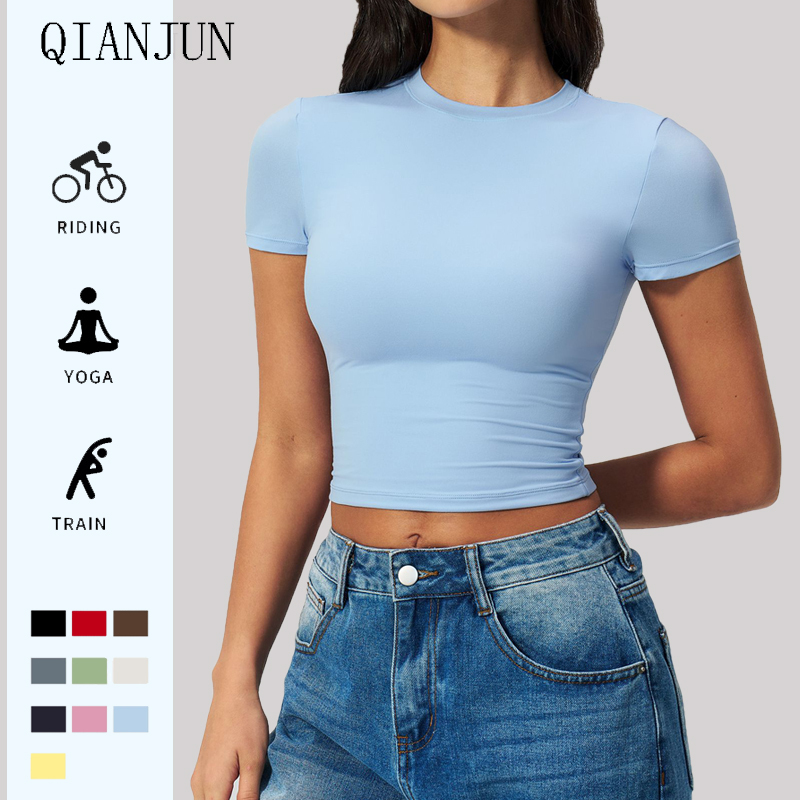 Wholesale Womens Gym Fitness Yoga Slim Fit Short Sleeve Crop Top High Quality Plus Size Women Casual Activewear T Shirt