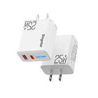 Chargeurs adaptateurs multifonctions USB Type C 2 en 1 avec double port A+C PD QC3.0 25W et lumière LED, charge rapide Type-C