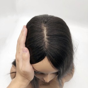 Sistema de Reemplazo Capilar LLBeauty, <span class=keywords><strong>Cabello</strong></span> Natural Chino 100% Humano Remy, Peluca de Seda <span class=keywords><strong>para</strong></span> Hombre, 18 Pulgadas, 130% de Densidad, Fácil de Usar - Product Image 1
