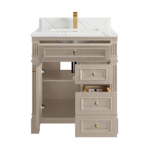 Traditional American Single Sink Beige <strong>Bathroom</strong> Vanity Set Luxury Freestanding <strong>Cabinet</strong> <strong>with</strong> <strong>Mirror</strong> Classic European Shaker Style - Product Image 3
